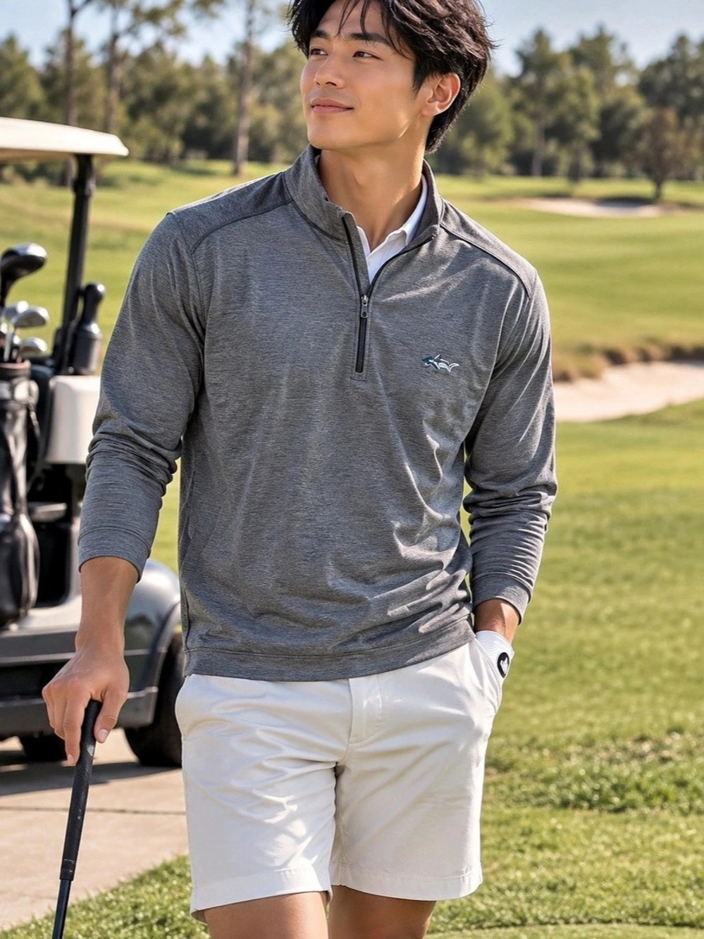 Greg Norman Men's Quarter Zip Pullover Gray Size Large